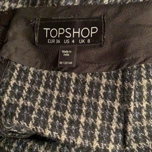 TOPSHOP Mini Skirt Plaid Preppy Harajuku Academia Lace Hem Black Tan Grey 4 - Picture 5 of 5
